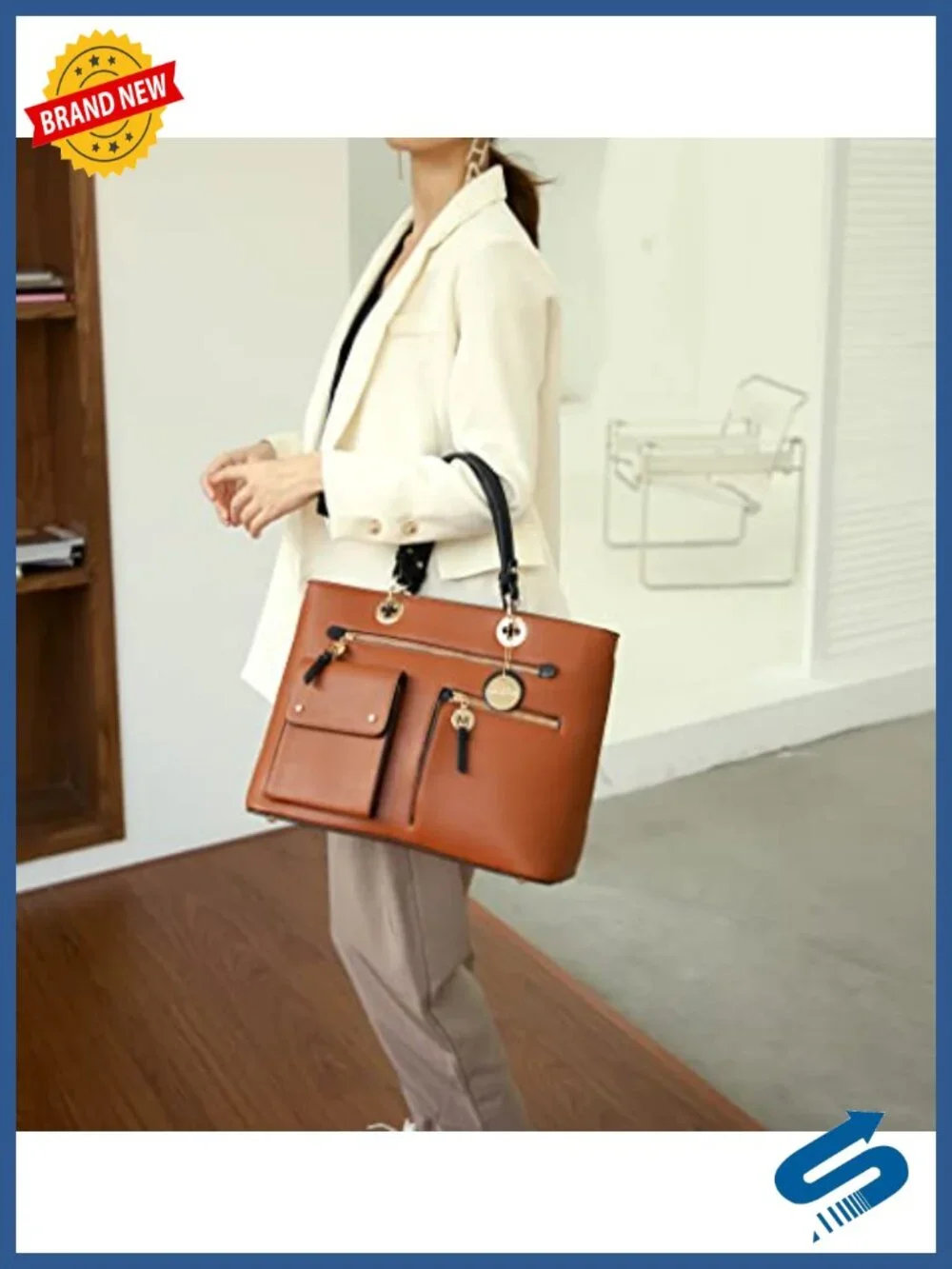 Vegan Leather Satchel Handbag Top-Handle Crossbody Purse